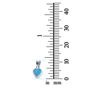 Solitaire Heart Pendant Charm Lab Created Blue Opal 925 Sterling Silver